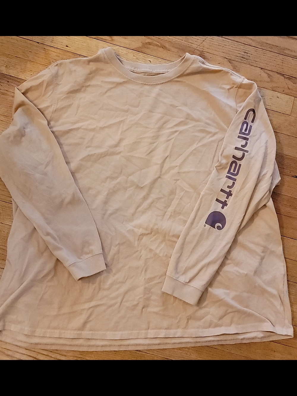 Carhartt Long Sleeve Tee - Beige with Purple Sleeve Logo